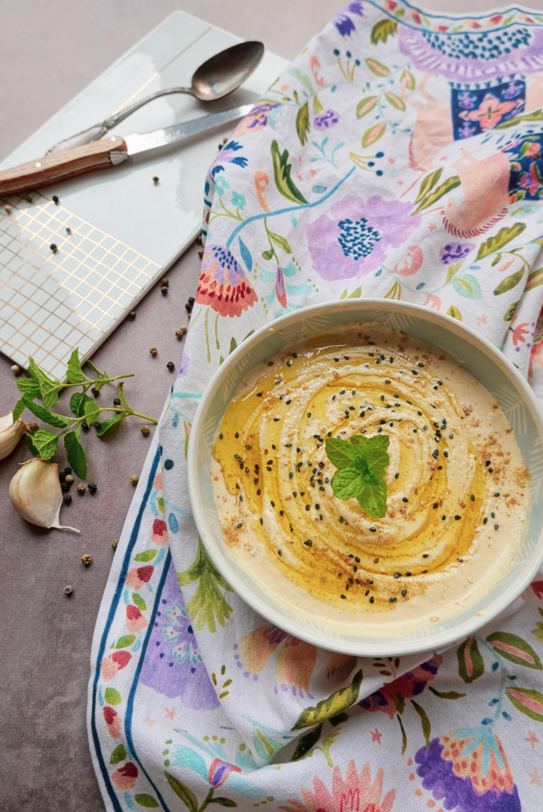 Houmous nature onctueux et inratable Lau à la menthe